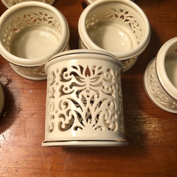 Vintage Lenox Pierced Porcelain Tea Light Candle Holders - Set of 8 - Ivory/Gold - Picture 4 of 8